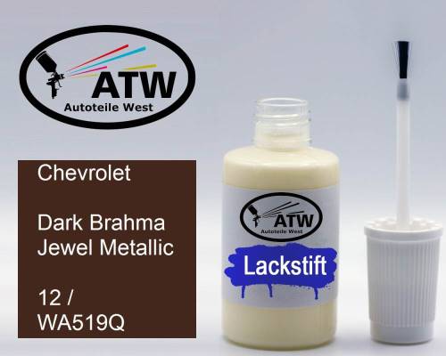 Chevrolet, Dark Brahma Jewel Metallic, 12 / WA519Q: 20ml Lackstift, von ATW Autoteile West.